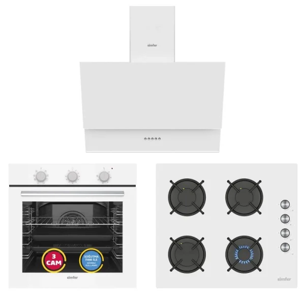 Simfer 9 Fonksiyon Beyaz Statik 3'lü Ankastre Set (8227 Fırın + 3507 Ocak + 8709 Davlumbaz)